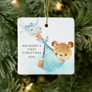 Special Delivery Baby's First Christmas Bear Keramikornament