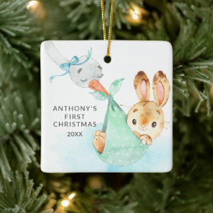Special Delivery Baby's First Christmas Bunny Keramikornament