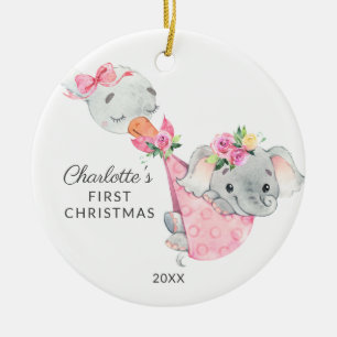 Special Delivery Baby's First Christmas Elephant Keramik Ornament