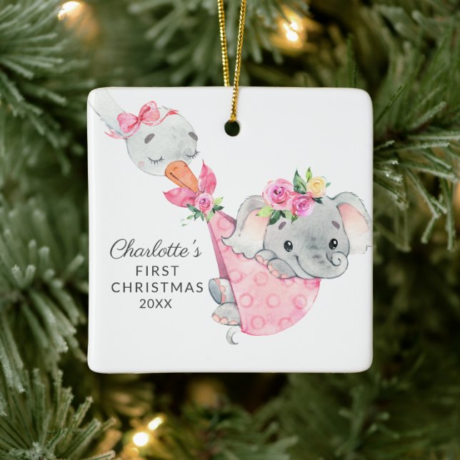 Special Delivery Baby's First Christmas Elephant Keramikornament (Baum)