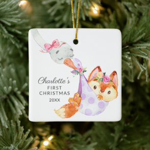 Special Delivery Baby's First Christmas fox Keramikornament