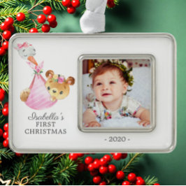 Special Delivery Bear Erstes Weihnachtsfest Foto Rahmen-Ornament Silber