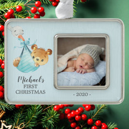 Special Delivery Bear Erstes Weihnachtsfest Foto Rahmen-Ornament Silber
