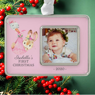 Special Delivery Bunny First Christmas Foto Rahmen-Ornament Silber