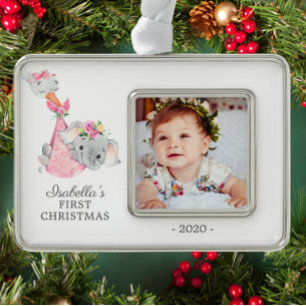 Special Delivery Elephant Erstes Weihnachtsfest Fo Rahmen-Ornament Silber