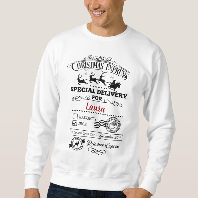 Special Delivery Nice LIst Weihnachtsfeier Sweatshirt (Vorderseite)