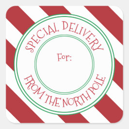 Special Delivery North Pole Weihnachtsgeschenk-Tag Quadratischer Aufkleber