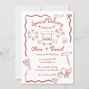 Special Delivery Pizza Doodle Baby Dusche Junge Einladung