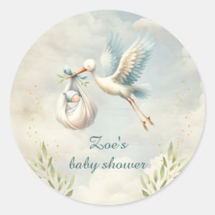 Special Delivery Vintage Stork Boy Baby Shower Runder Aufkleber