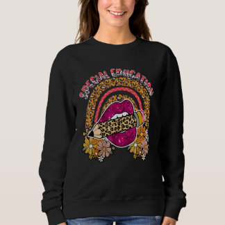 Special Education Floral Cute Lips Leopard Pencil  Sweatshirt