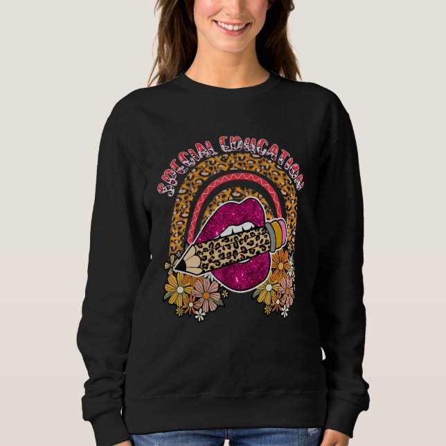 Special Education Floral Cute Lips Leopard Pencil  Sweatshirt (Vorderseite)
