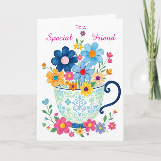 Special Friend Teacup & Flower Birthday Karte