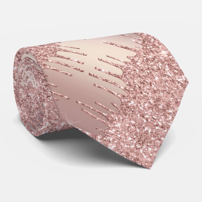 Special Neck Tie - Rose Gold Blush Glitzer Tropfen Krawatte (Gerollt)