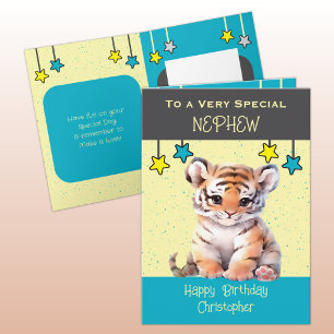 Special Nephew Tigerjungs graue Geburtstagskarte Karte