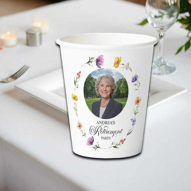 Special Photo Elegant Floral Retirement Party  Pappbecher (Von Creator hochgeladen)