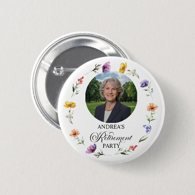 Special Photo Floral Retirement Party Favor Button (Vorne & Hinten)