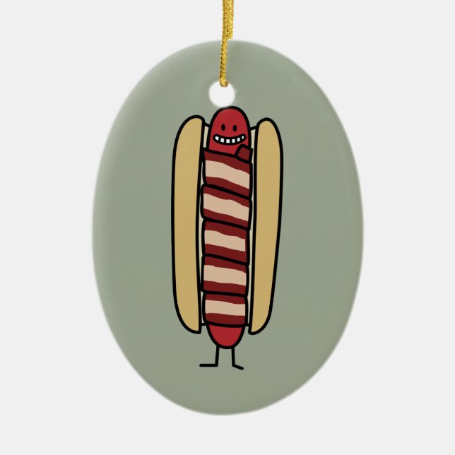 Speck eingewickelte Hotdog-Würstchen-Dackel Keramikornament (Vorne)