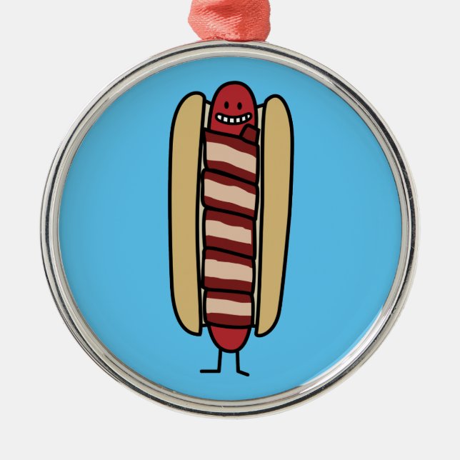 Speck eingewickelte Hotdog-Würstchen-Dackel Silbernes Ornament (Vorne)