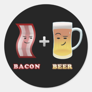 Speck u. Bier sind bis zu etwas (schwarzes bkgd) Runder Aufkleber