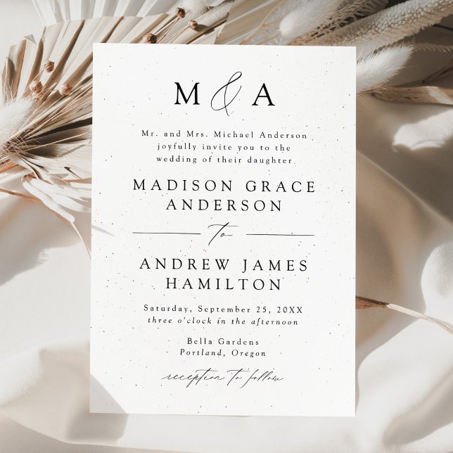 Speckled Modern Elegance Monogram Wedding Einladung (Von Creator hochgeladen)