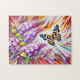 Speckled Wood Butterfly mit Lilac in Ölgemälden Puzzle