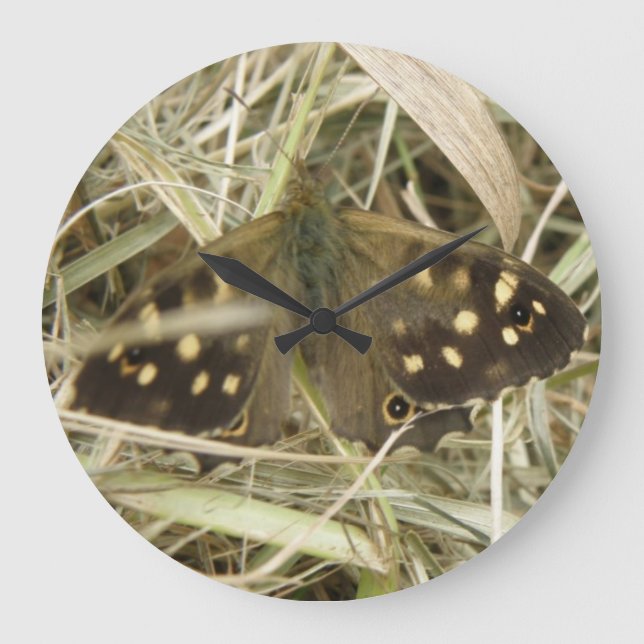 Speckled Wood Butterfly Wall Clock Große Wanduhr (Vorderseite)