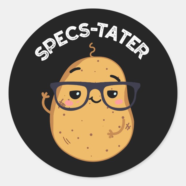 Specs tater Funny Potato Spektakel Pun Dark BG Runder Aufkleber (Vorderseite)
