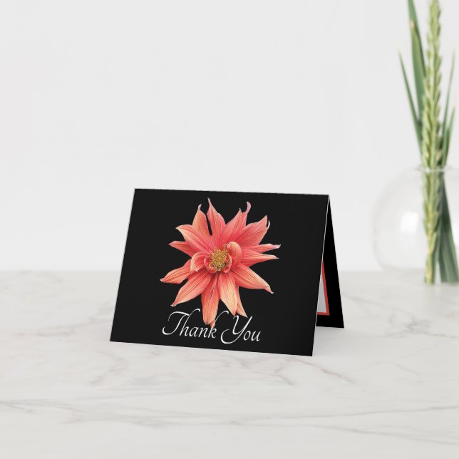 Spectacular Orange Dahlia Black Elegant Thank You Karte (Vorderseite)