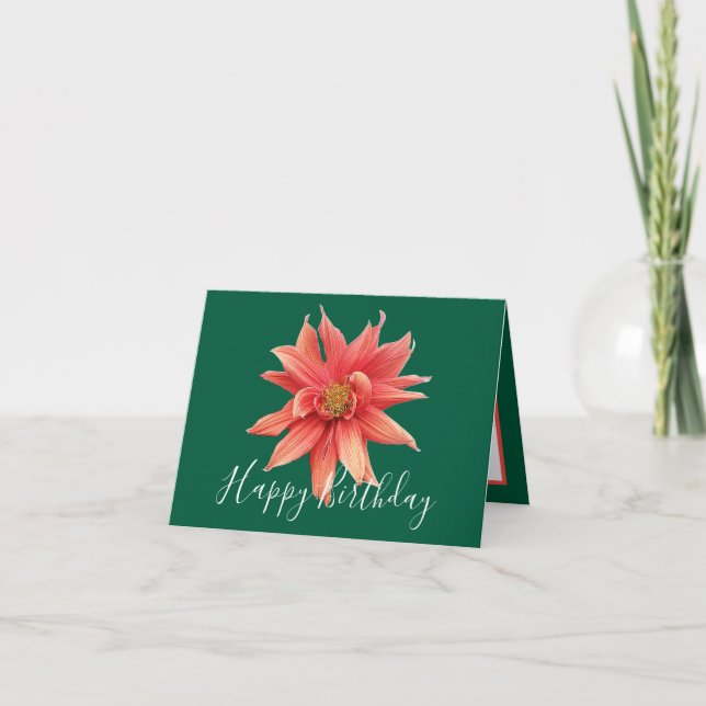 Spectacular Orange Dahlia Green Back Chic Birthday Karte (Vorderseite)