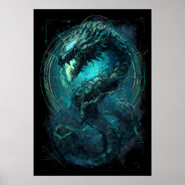 Spectral Coil Cyberpunk Serpent Dark Art Poster