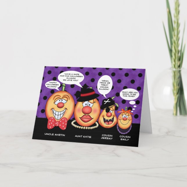 Speech Bubble Pumpkin Family Custom Halloween Karte (Vorderseite)