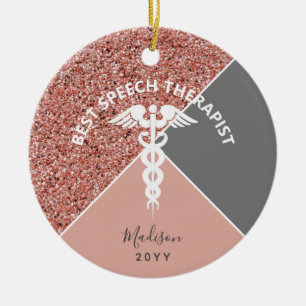 Speech Therapist Rose Gold Glitter Personalized Keramik Ornament