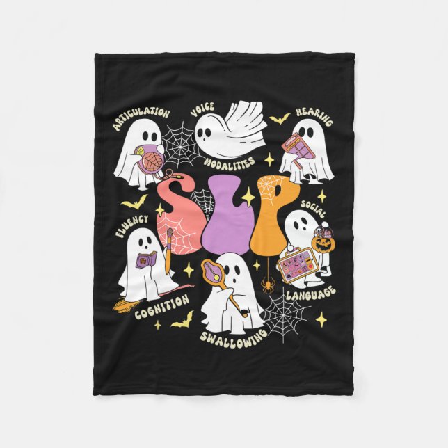 Speech Therapy Spooky Slp Halloween Niedlich Ghost Fleecedecke (Vorderseite)