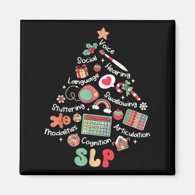 Speech Therapy Weihnachtsbaum Merry Xmas Slp Thera Magnet (Vorne)