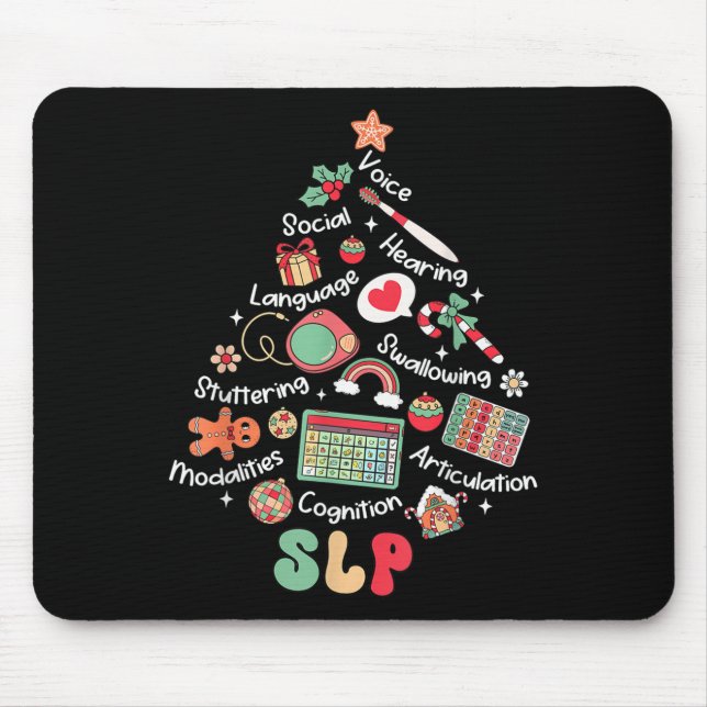 Speech Therapy Weihnachtsbaum Merry Xmas Slp Thera Mousepad (Vorne)