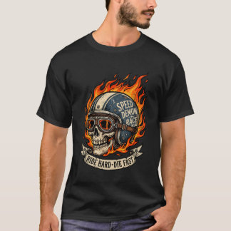 Speed Demon Race or Die Flaming Skull Bikerhelm T-Shirt