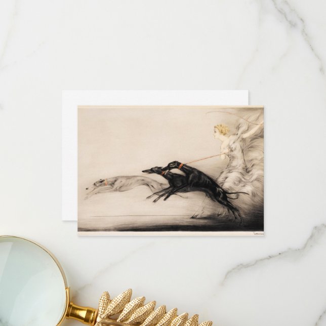 Speed II, Vitesse, 1933 von Louis Icart Dankeskarte (Vorderseite/Rückseite Beispiel)