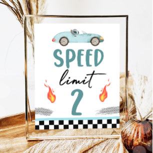 Speed Limit 2 Blue Race Car Zwei Fast Boy Geburtst Poster