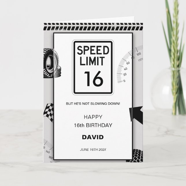 Speed Limit Boy's 16. Geburtstag  Karte (Vorderseite)