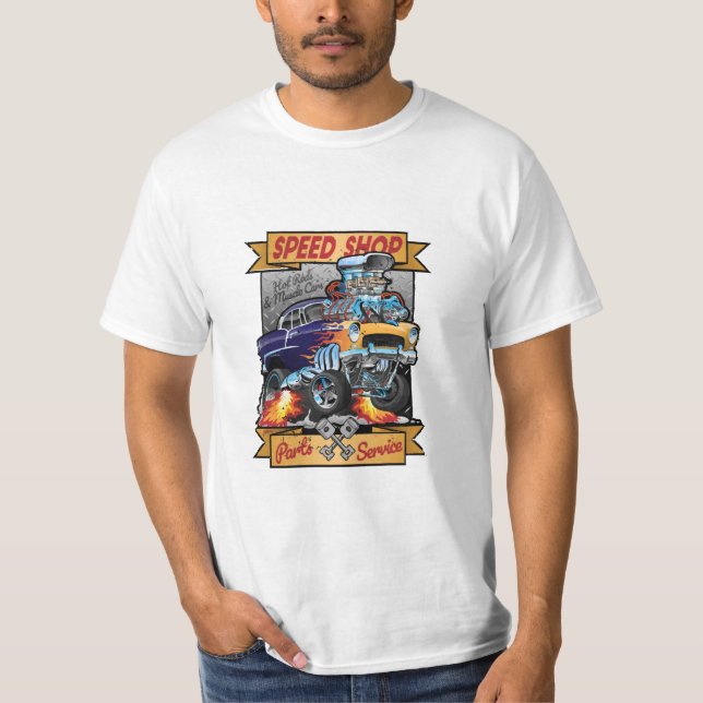 Speed Shop Frisierte Auto Muskel T-Shirt (Vorderseite)