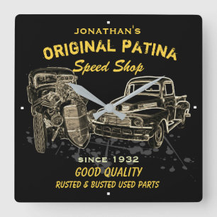 Speed Shop Jeder Name Original Patina Garage Funny Quadratische Wanduhr