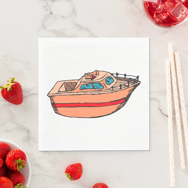 Speedboat Illustration Fun Nautical Boat Design Serviette (Von Creator hochgeladen)