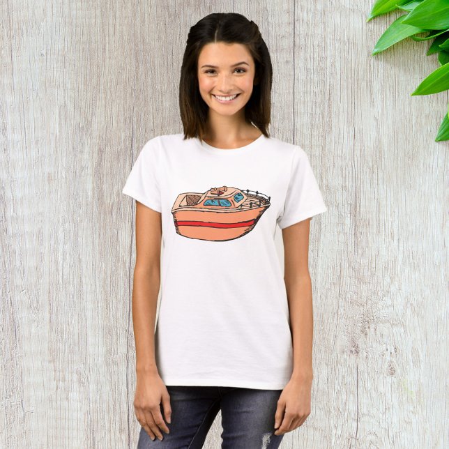 Speedboat Illustration Fun Nautical Boat Design T-Shirt (Von Creator hochgeladen)