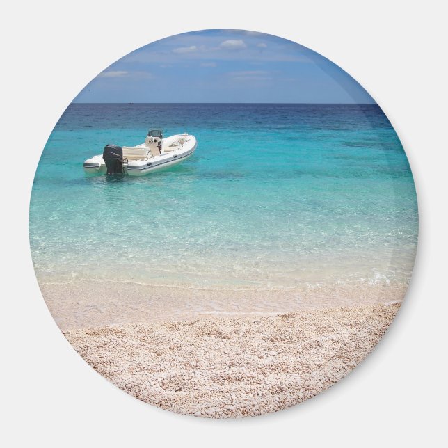 Speedboat im runden Magneten des blauen Meeres Magnet (Vorne)