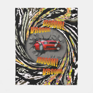 Speeding Red Sports Car Crashing through Wall Fleecedecke
