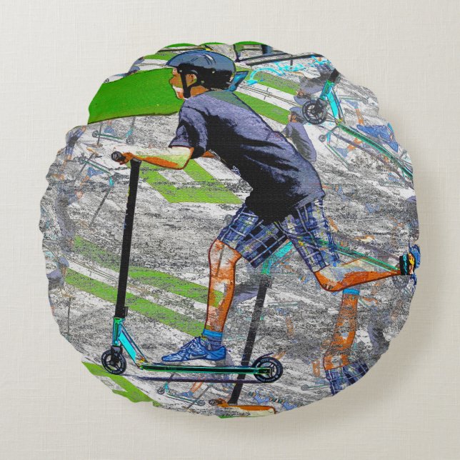 Speedster - Scooter Rider Rundes Kissen (Vorderseite)
