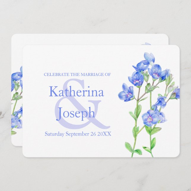Speedwell Blume Aquarellblau Hochzeit einladen Einladung (Vorne/Hinten)