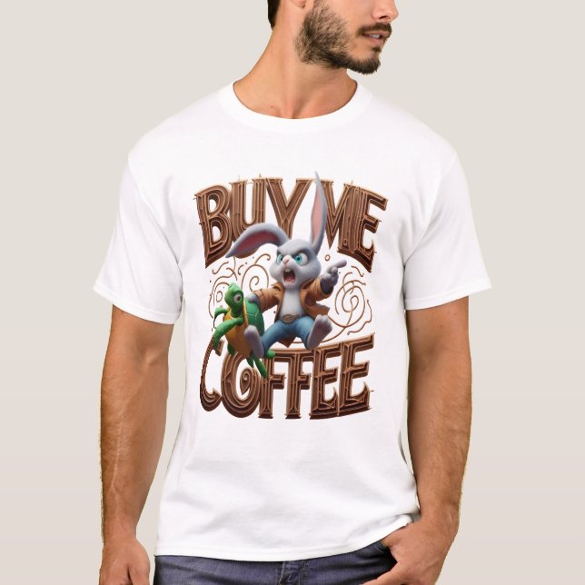 Speedy Bunny Races Turtle kaufen mir einen Kaffee T-Shirt (Vorderseite)