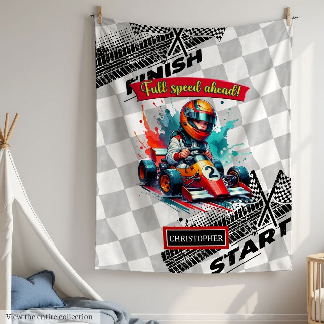 Speedy Little Boy Racing Formel 1 Blanket Fleecedecke (Cute watercolor Formula 1 racing blanket, perfect boy birthday gift.)
