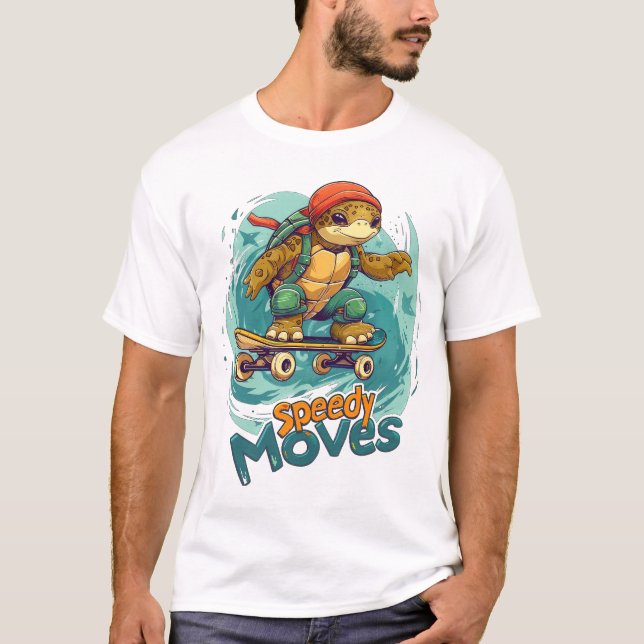 Speedy Moves Skateboarding Turtle Design - Spaß un T-Shirt (Vorderseite)